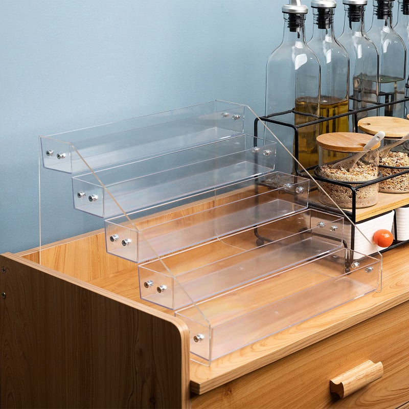 Kihor Tiered Spice Rack Acrylic  Spice Rack Shelf Seasoning Organizer for Countertop  Cabinet  Pantry  Kitchen Storage - 5 Tier - Image 5